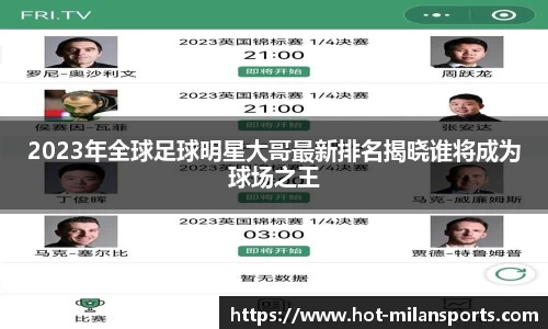 2023年全球足球明星大哥最新排名揭晓谁将成为球场之王